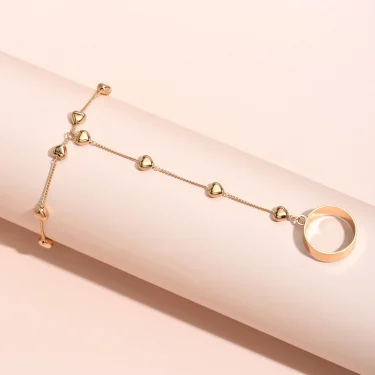 Simple Heart Pendant Chain Bracelet Link Connected Gold plated Wide Finger Ring Bracelets for Women Link Hand Harness Jewelry 2