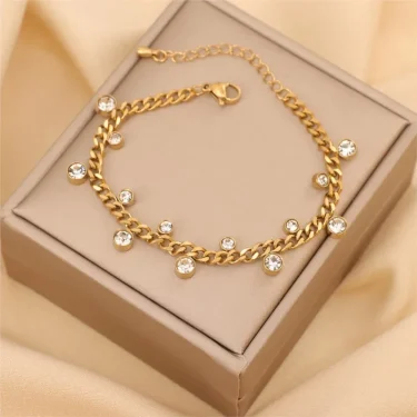 ANENJERY 316L Stainless Steel Irregular Round Zircon Bracelet for Women Simple Niche Bcaelets Jewelry Accessory Wholesale 1