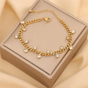 ANENJERY 316L Stainless Steel Irregular Round Zircon Bracelet for Women Simple Niche Bcaelets Jewelry Accessory Wholesale 1