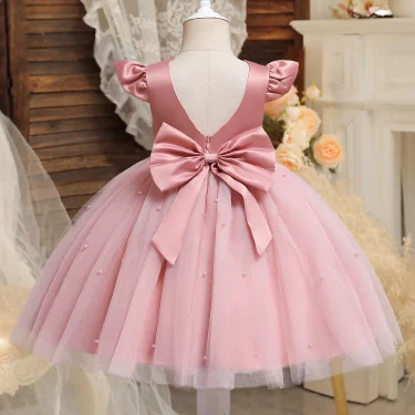Toddler Girl Red Christmas Princess Dress Cute Baby Girl 1st Birthday Party Tutu Gown Newborn Backless Bow Beading Xmas Costume 3