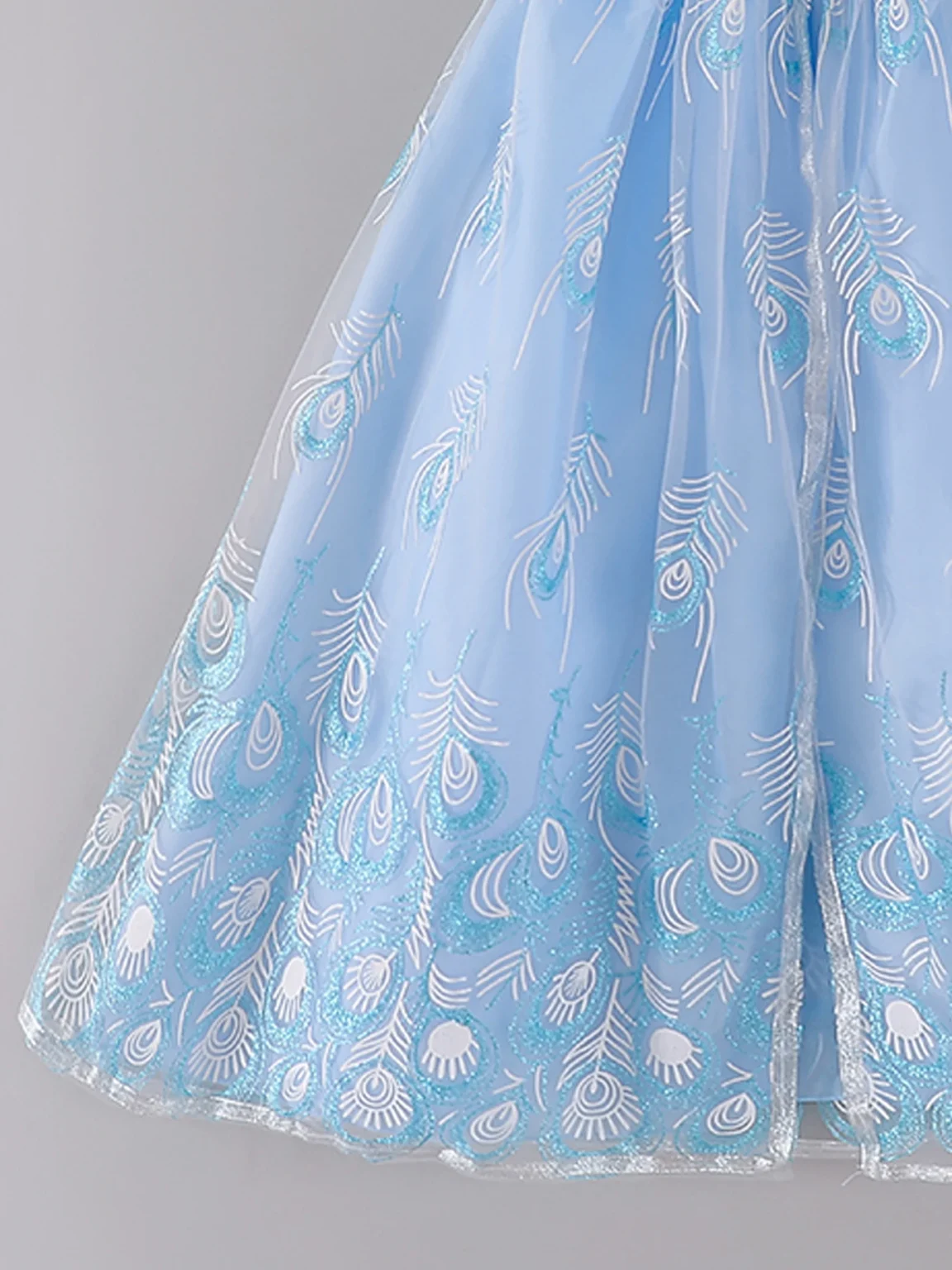 Blue Feather Sequined Hooded Mesh Dress Princess Suit For Girls Cute Holiday Performance Dress Prom Suit Carnival Party Gift 4