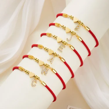 Stainless Steel Gold Color A-Z Heart Initial Letter Bracelet for Women Lucky Red Adjustable Rope Bracelet Charm Jewelry Gift 5