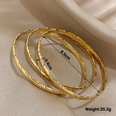 3Pcs/set Gold Color Plain Circle Bracelets Stainless Steel Bangle for Women Cuff Wristband Stackable Waterproof Jewelry Gifts 2