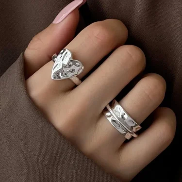 925 Sterling Silver Open Finger Ring Punk Heart Irregular Geometric Stackable For Women Girl Jewelry Gift Dropship Wholesale 5