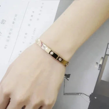 Gold Plating Lover Bracelets&Bangles for Women Rose Gold Color Stainless Steel Charming CZ Cuff Bracelet Luxury Jewellery Gifts 4