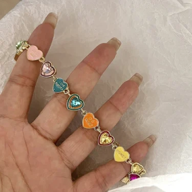 Colorful Rhinestones Love Heart Bracelets for Women Sweet Y2k Aesthetic Jewelry 4