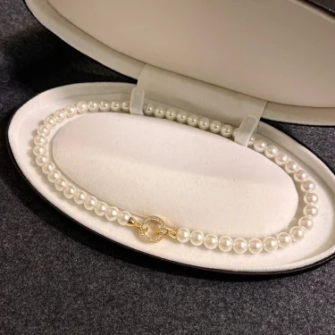 French Elegant Micro Set Zircon Round Buckle Imitation Pearl Beaded Necklace For Women's Temperament Jewelry Sweet Accessories 5