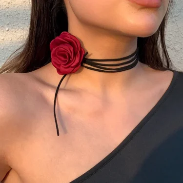 Romantic Gothic Big Rose Flower Clavicle Chain Necklace for Women Ladies Korean Fashion Adjustable Rope Choker Y2K Accessories 1