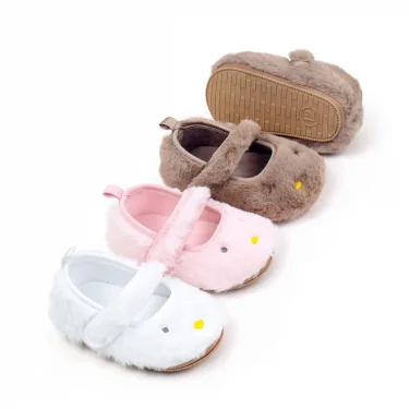 Cute Baby Girl Casual Shoes Spring and Autumn Warm Plush Three Colors TPR Sole Anti Slip Cartoon Design Prewalker Shoes BHF4220 2