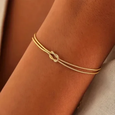 eManco Delicate Round Snake Chain Knotted Couple Friendship Bracelet Stainless Steel Gold-Plated Fashion Jewelry Wholesale 4