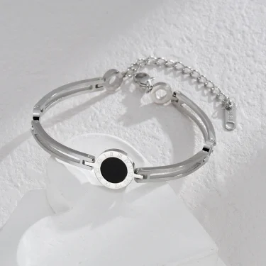 Fashion Bracelet For Women Black Acrylic Stainless Steel Couple Bracelet Carved Roman Numerals Girl Gift Hot Sale 3
