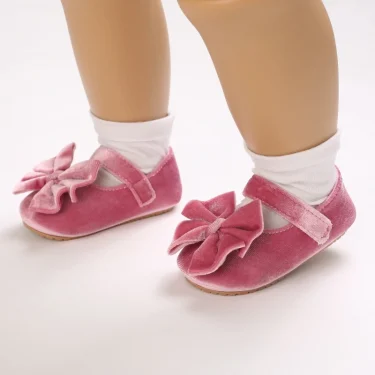 Spring and Autumn Newborn Flannelette Princess Shoes Baby Girls Bow Flat Shoes Toddler Baby Soft Rubber Sole First Walking Shoes 5