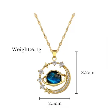 Light Luxury Titanium Steel Star Series Necklace for Women Gold Color Planet Moon Astronaut Pendant Necklaces Jewelry Gifts 6