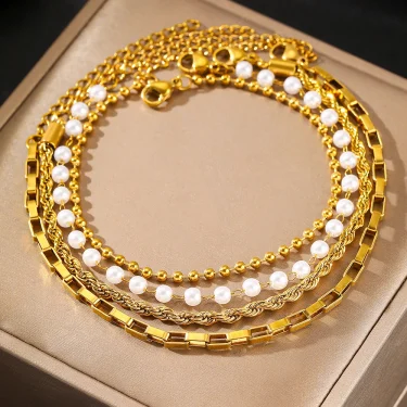 Stainless Steel Jewelry Set New Design Multi Style Pearl Twist Bracelets Jewelry Set For Women Jewelry Party Gifts Daily Wear 5