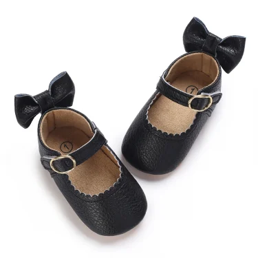 Black Fashion Newborn Party Princess Shoes Boys And Girls' First Step Walking Shoes Rubber Soled Anti Slip Baby Shoes 0-18M 4