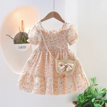 Girl Dresses Cotton Children's Clothing Summer Kids Clothes Girls Party Princess Fashion Outfit Flower Pattern Beach Dresses 2