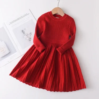 Bear Leader Long Sleeve Sweater Dress Girls Princess Baby Girl Clothes Sweet Tutu Party Dresses Christmas Little Girl Clothes 3