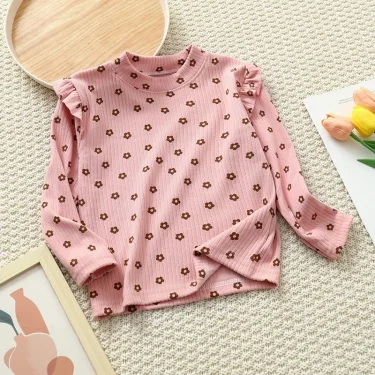 1pcs Autumn Winter Children's T-Shirts Baby Floral Print Tops Kids Round Neck Long Sleeve Base Shirt Girls Tshirts Clothes 5