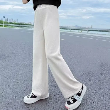 Girls Wide Leg Pants New Spring and Autumn Trendy Children's Corduroy Casual Straight Leg Pants Girls Trend Slimming Long Pants 4
