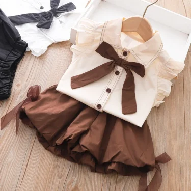 Girls Set Baby Summer Clothes New Bow Top + Shorts 2 Piece Set Children Clothes Girl 1