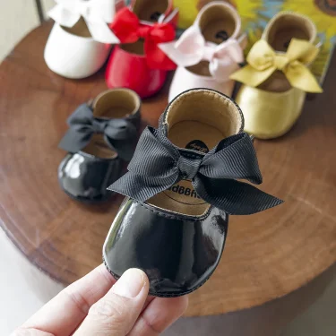Newborn Baby Shoes Infant Girls Shoes PU Anti-slip Bowknot Classic Princess Dress Shoes Toddler First Walker Crib Shoe 1