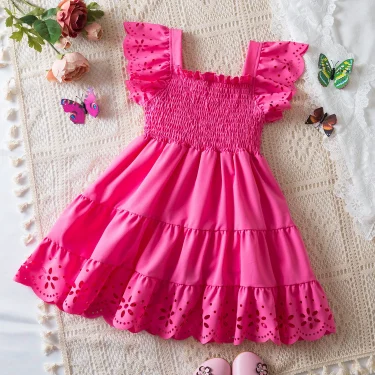 Cute Baby Girls Dress Summer New Girls' Clothing Ruffle Sleevele Princess Frocks Hollow Out Fashion Birthday Party Kids Dresses 2