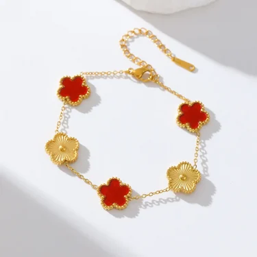 EILIECK 316L Stainless Steel Red Five-Leaf Clover Flower Bracelet Trendy Wrist Chain Bangles Jewelry For Women Holiday Gifts 3