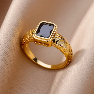 Black Zircon Square Rings For Women Girls Luxury Vintage Stainless Steel Colorful Ring Wedding Jewelry Gift inoxidable anillos 2