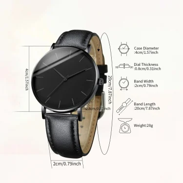 3PCS/Set Men's Watch Simple Scale Dial Male Leather Band Quartz Watches Necklace Bracelet Set 6