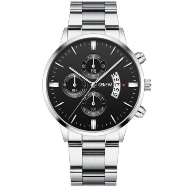 New Geneva Leisure Business Men's Watch Fashion Three Eyes Military Quartz Watch Stainless Steel Waterproof Gentleman Wristwatch 5