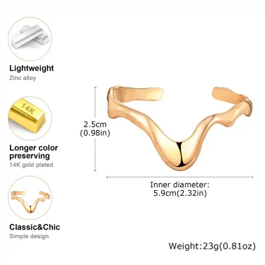 Punk Wave Open Cuff Bangles for Women, Adjustable Irregular Arm Bracelet Jewelry Accessories 5
