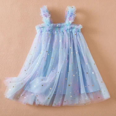 Sweet Girls Summer Flying Sleeve Bow Sequin Dress 2-6Y Kids Birthday Party Pink Fluffy A-line Princess Dress for Cute Baby Girl 4