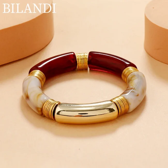Bilandi Retro Style Stretch Bracelet For Women Female Hot Sale Vintate Temperament Resin Acrylic Bracelet Modern Jewelry 1