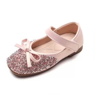 Kids Leather Shoe Spring Autumn Elegant Girls Party Shoes Fashion Sequins Bowtie Children Princess Shoes for Wedding Shallow 5