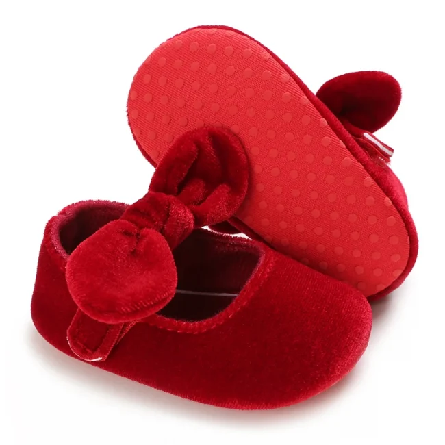 Newborn Infant Baby Girls Shoes Velvet Red Christmas 0-18M Princess Girl Baby Shoes Bow First Walkers 3