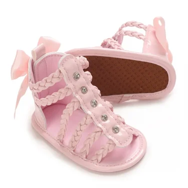 Baby Girl Sandals, PU Leather Braided Non-slip Bowknot Summer Flats Toddler Shoes for Casual Daily 3