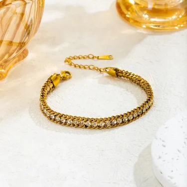 316L Stainless Steel New Fashion Fine Waterproof Jewelry Minimalism 6 Colors Embed Zircon Charm Chain Tennis Bracelets For Women 2