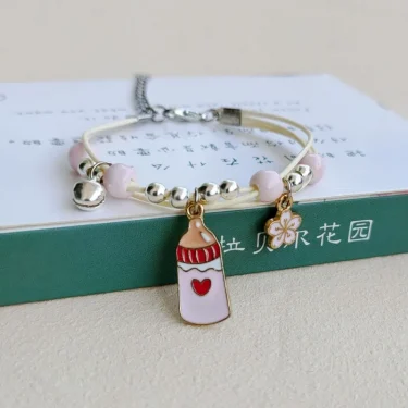 Korean Rabbit Flower Rope Bracelet for Women Girls Fashion Woven String Bell Heart Airplane Beads Friendship Party Jewelry Gifts 5