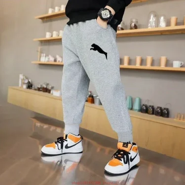 Children's New 2025 Boys and Girls Casual Fashion Versatile Pants Printed Street Harajuku Boy Girls Pants Black and Gray Colors 3