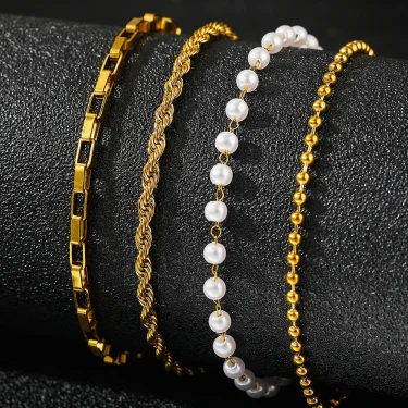 Stainless Steel Jewelry Set New Design Multi Style Pearl Twist Bracelets Jewelry Set For Women Jewelry Party Gifts Daily Wear 3