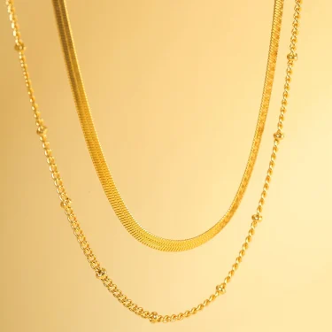 New Stainless steel Double layered stacking chain necklace Women Woman's Choker jewelry necklace for women 5