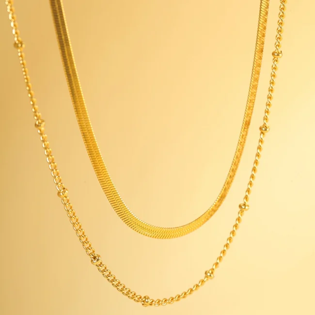 New Stainless steel Double layered stacking chain necklace Women Woman's Choker jewelry necklace for women 5