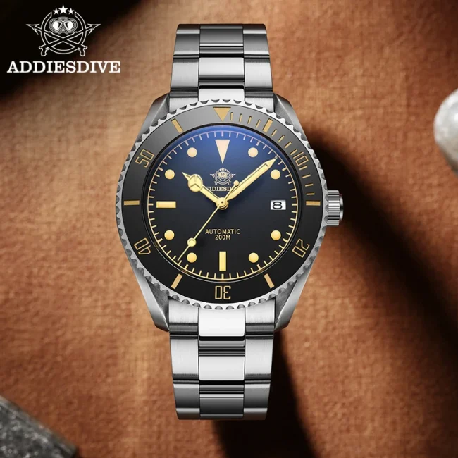 ADDIESDIVE Business Vintage Leather Wrist Watch Waterproof Automatic Mechanical Steel Watch Man European American Casual Watch 5