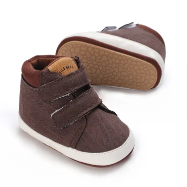 Baby Shoes 0 to 18 Month for Toddler Boys and Girls Baby Sneaker Soft PU Leather Baby Brown Rubber Sole Non-Slip Casual Shoes 4