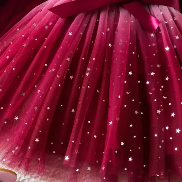Sequins Princess Dress for Girls Autumn Winter Long Sleeve Bow Velvet Dress Baby Girl Warm Mesh Christmas Birtday Party Costumes 6
