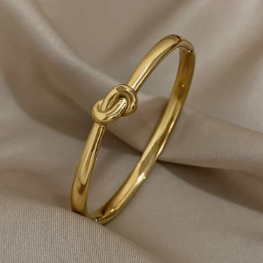 Simple Thin Stainless Steel Knotted Bangle Bracelets for Women Men Unisex Gold Color Cuff Waterproof Stackable Jewelry Gifts 3
