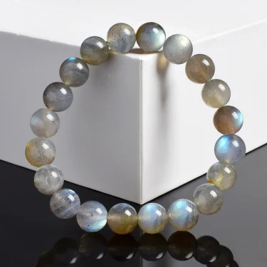 Natural Grey Labradorite Bracelets Flash Smooth Spectrolite Moonstone Round Elastic Beads Bracelet Genuine Natural Stone Jewelry 3