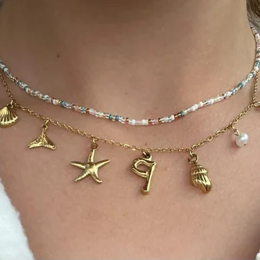 Initial Charm Necklace For Women Shell Letter Necklaces Gold Charms Pendant Boho Summer Seashell Beach 14k Starfish Surfer 5