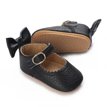 Black Fashion Newborn Party Princess Shoes Boys And Girls' First Step Walking Shoes Rubber Soled Anti Slip Baby Shoes 0-18M 3