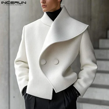 INCERUN Tops 2025 American Style Fashion Men's Asymmetrical Collar Suit Casual Personality Male Solid Loose Long Sleeved Blazers 3